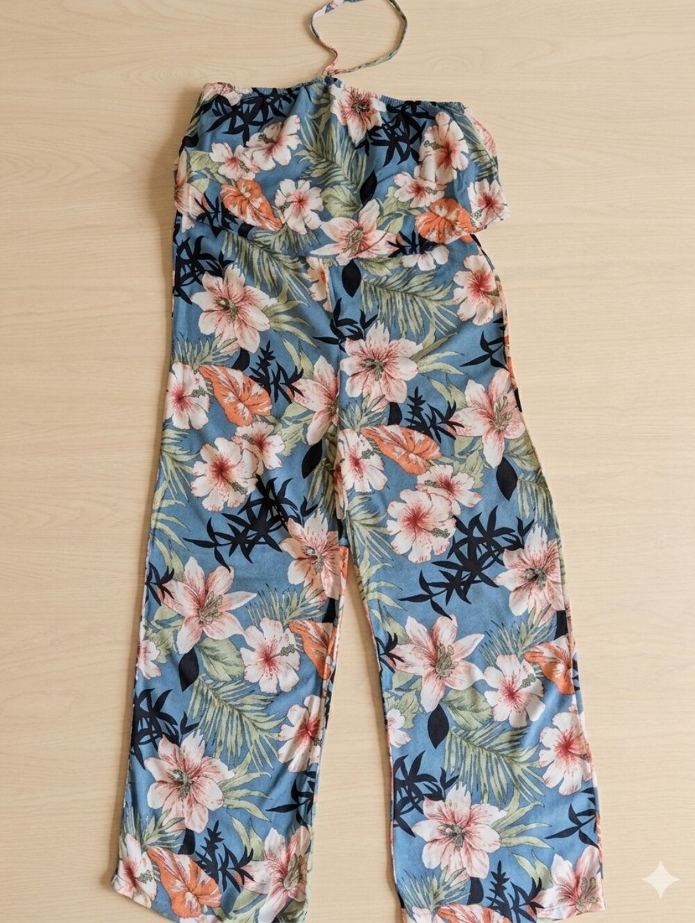 Peyton Bre Girls Blue Tropical Floral Halter Wide Leg Jumpsuit Size 12